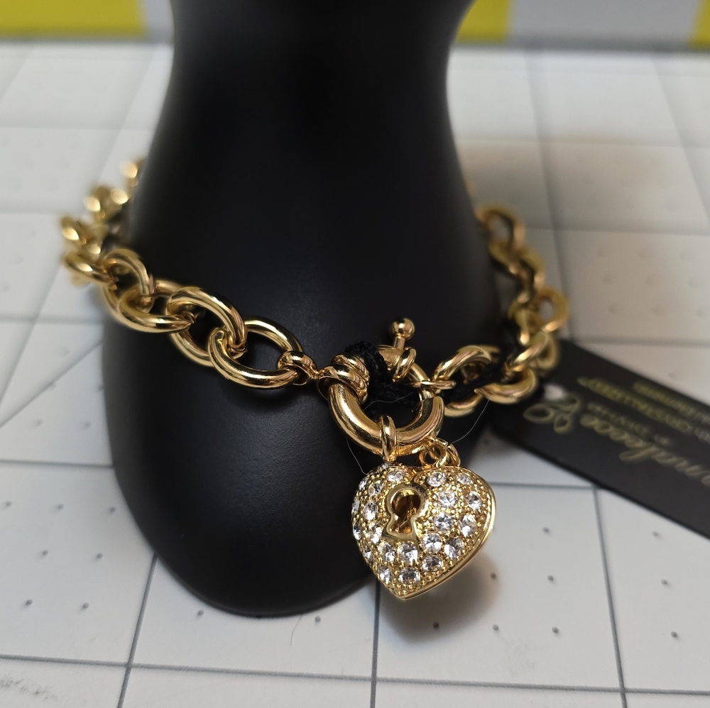 Annaleece by Devries Gold Tone Heart Lock Charm Bracelet